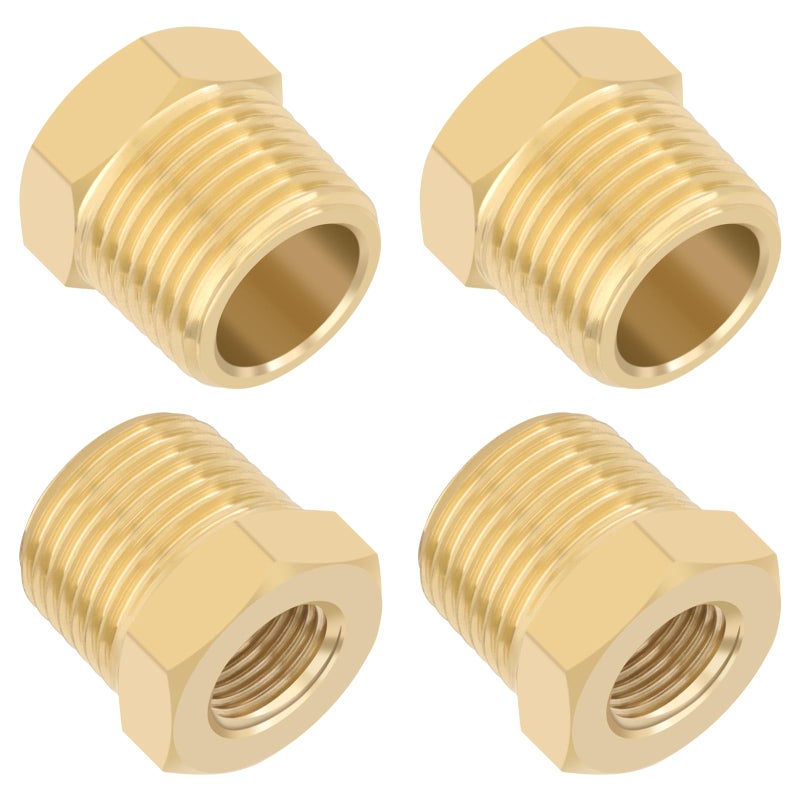 KOOTANS 4pcs Heavy Duty 3/8 NPT Male Thread to 1/8 NPT Female Thread Brass Reducer Hex Bushing Brass Fitting Pipe Hose Tube Adapter Convert - Image 1